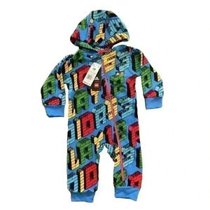 adidas x LEGO Baby Boys Hooded Coverall Romper Winter Zip Fleece 12m Blue $65
